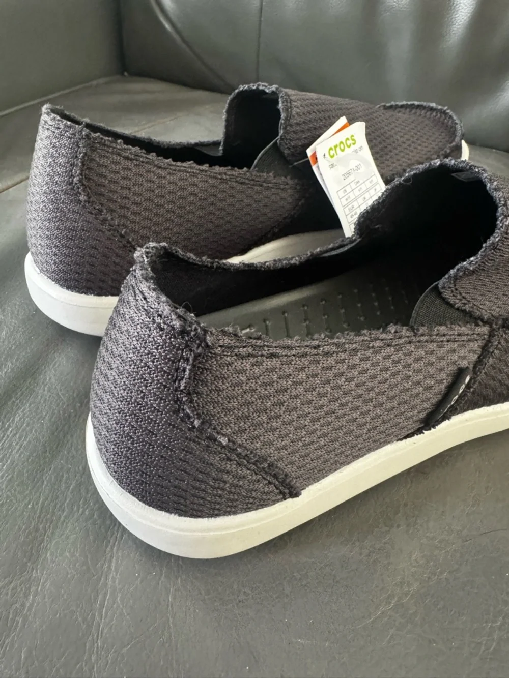 CROCS Men’s Black Slip-On Knit Loafers with White Sole - Picture 5 of 6